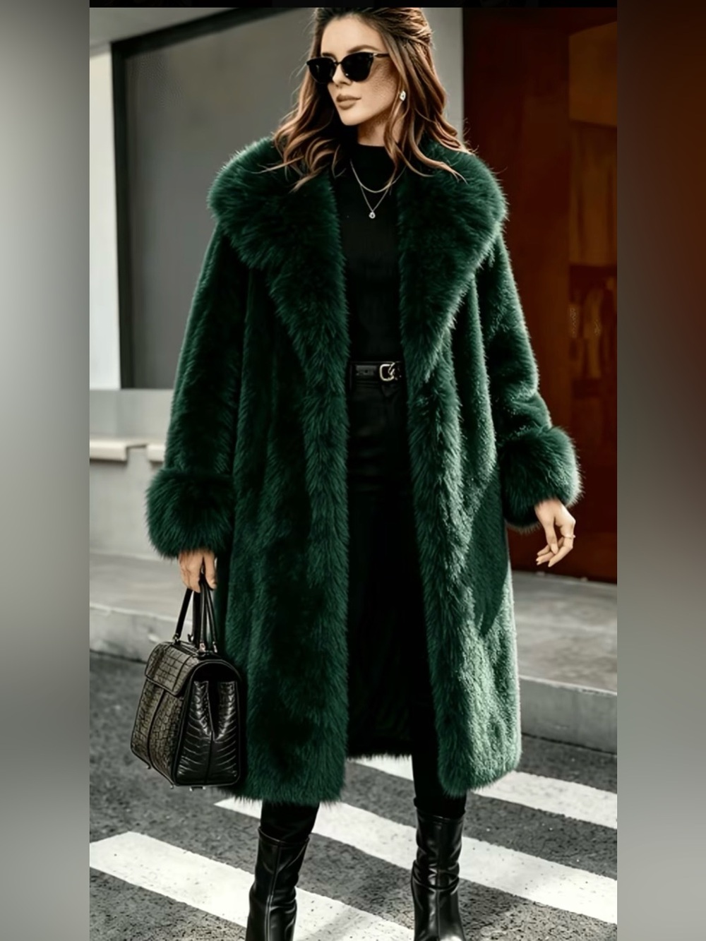 Luxurious Dark Green Faux Fur Coat - Women Jackets & Coats